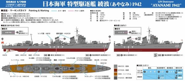 Pit-Road W246 IJN Destroyer Ayanami 1942 With Hull Parts 1/700