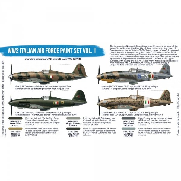 Hataka HTK-BS103 “WW2 Italian Air Force Paint set vol. 1&quot; (6x17ml)