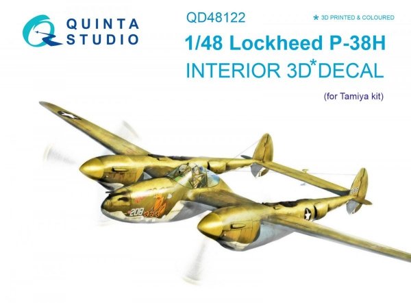 Quinta Studio QD48122 P-38H 3D-Printed &amp; coloured Interior on decal paper (for Tamiya kit) 1/48