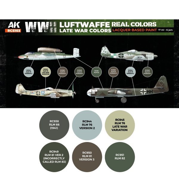 AK Interactive RCS103 WWII Luftwaffe Late War Colors 6x17ml