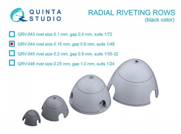Quinta Studio QRV-044 Radial riveting rows (rivet size 0.15 mm, gap 0.6 mm, suits 1/48), Black color 1/48