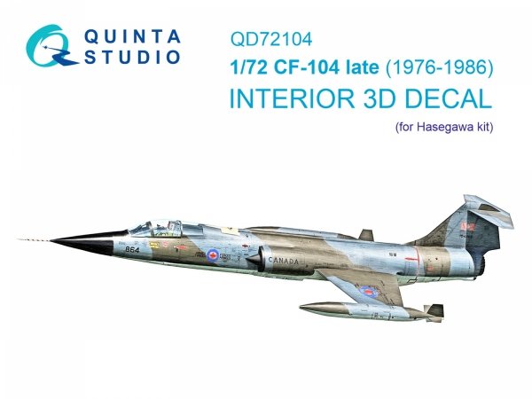 Quinta Studio QD72104 CF-104 late 3D-Printed &amp; coloured Interior on decal paper (Hasegawa) 1/72