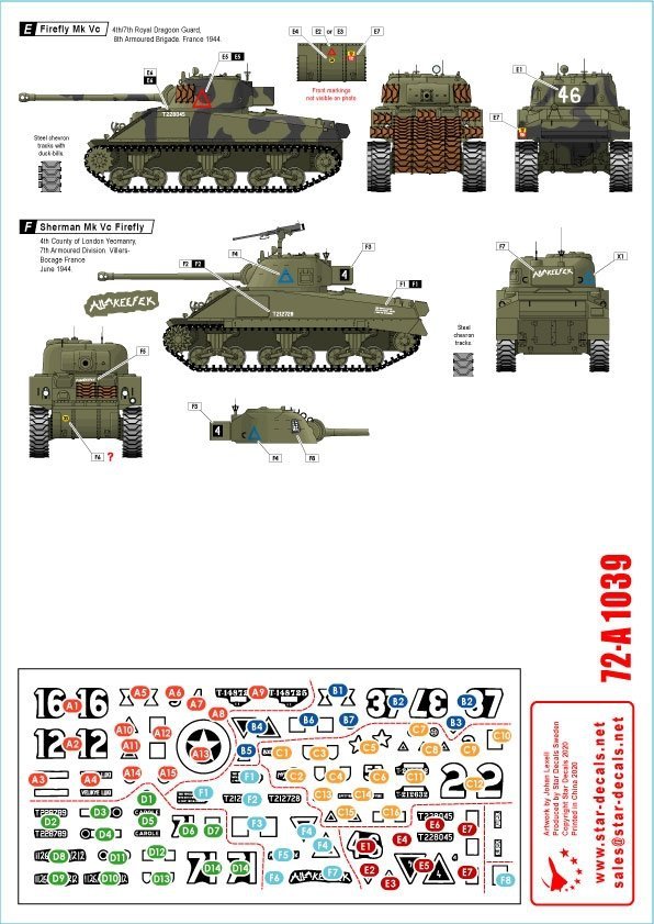 Star Decals 72-A1039 British Sherman Firefly. 75th D-Day Special. Mk Ic and Mk Vc Firefly 1/72