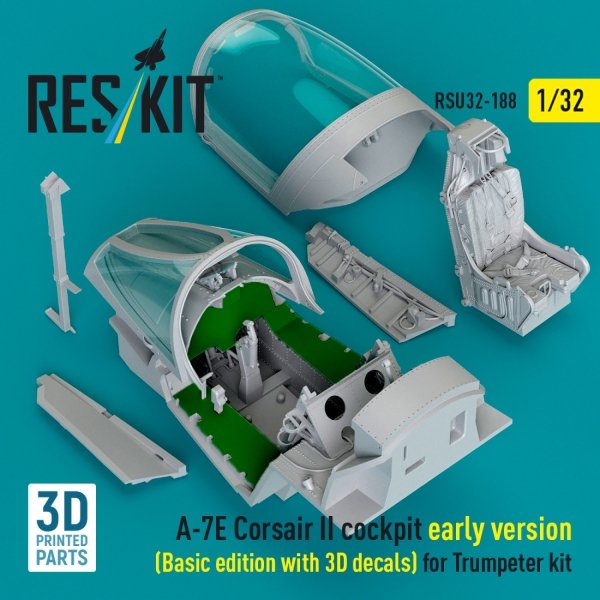 RESKIT RSU32-0188 A-7E Corsair II early cockpit (Basic edition with 3D decals) for Trumpeter kit (3D Printed) (1/32)
