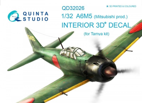 Quinta Studio QD32026 A6M5 (Mitsubishi prod.) 3D-Printed &amp; coloured Interior on decal paper (for Tamiya kit) 1/32
