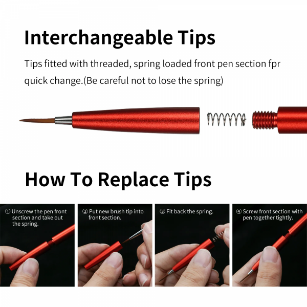 DSPIAE AT-FB01 Fine Brush With Replacable Point Tip - Red / Precyzyjny pędzel z wymienną końcówką