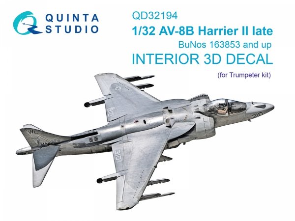 Quinta Studio QD32194 AV-8B Harrier II late 3D-Printed &amp; coloured Interior on decal paper (Trumpeter) 1/32