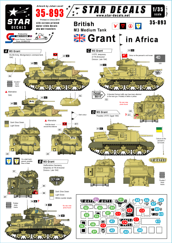 Star Decals 35-893 British M3 Grant in Africa  1/35