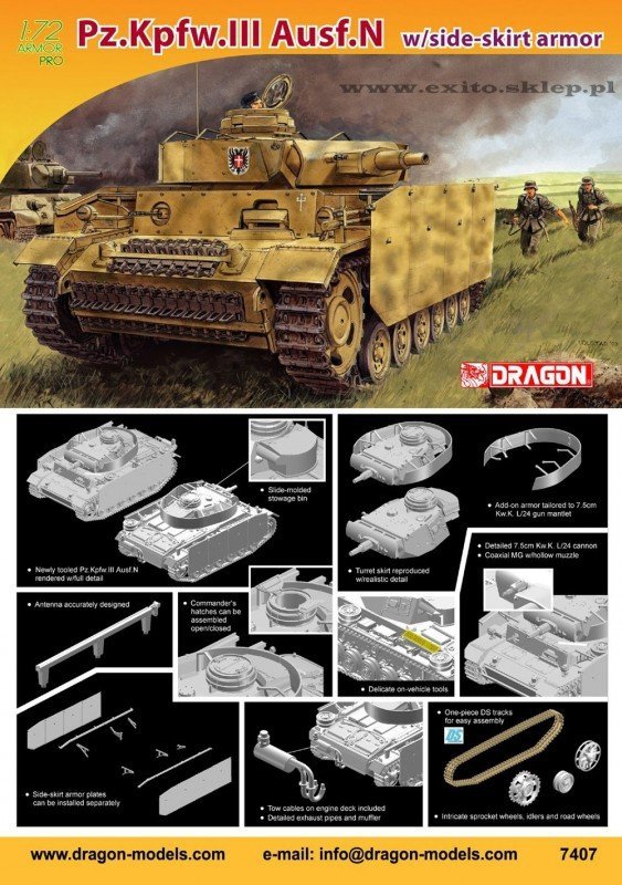 Dragon 7407 Pz.Kpfw.III Ausf.N w/side-skirt armor (1:72)