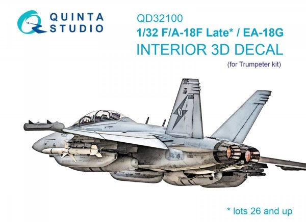 Quinta Studio QD32100 F/A-18F late / EA-18G 3D-Printed &amp; coloured Interior on decal paper (Trumpeter) 1/32