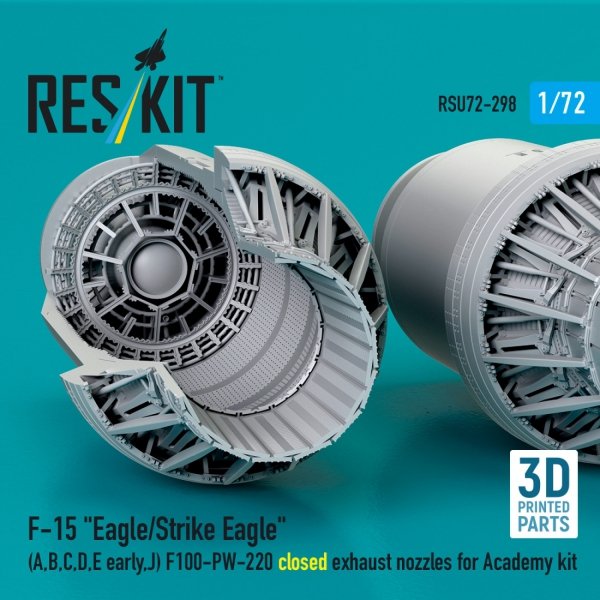 RESKIT RSU72-0298 F‑15 "Eagle/Strike Eagle" (A, B, C, D, E early, J) F100-PW-220 closed exhaust nozzles for Academy kit (3D Printed) (1/72)