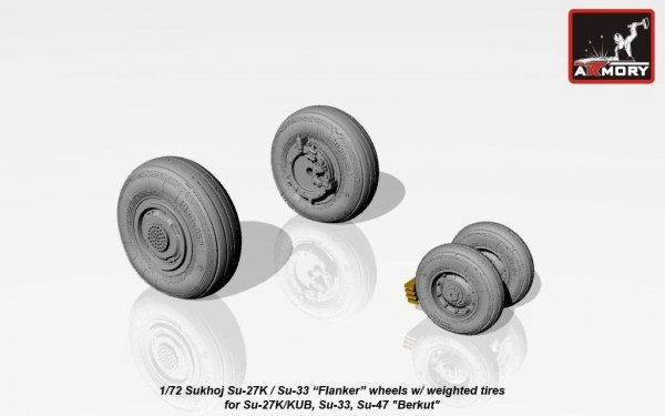 Armory Models AW72034 Sukhoj Su-27K / Su-33 Flanker wheels w/ weighted tires, front mudguard 1/72