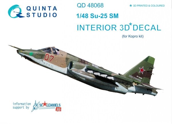 Quinta Studio QD48068 Su-25SM 3D-Printed &amp; coloured Interior on decal paper (for KP kit) 1/48