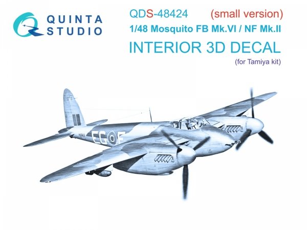 Quinta Studio QDS48424 Mosquito FB Mk.VI/NF Mk.II 3D-Printed coloured Interior on decal paper (Tamiya) (Small version) 1/48