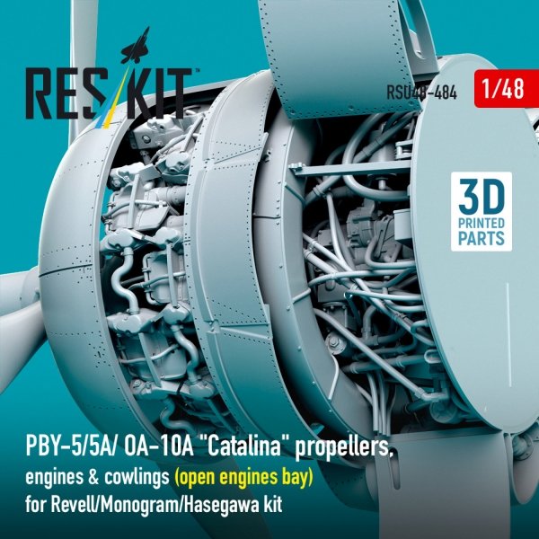 RESKIT RSU48-0484 PBY-5/5A/ OA-10A "Catalina" propellers, engines &amp; cowlings (open engines bay) for Revell/Monogram/Hasegawa kit (3D Printed) 1/48