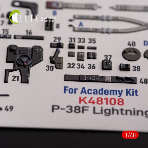 KELIK K48108 P-38F &quot;Lightning&quot; - interior 3D decals for Academy kit 1/48