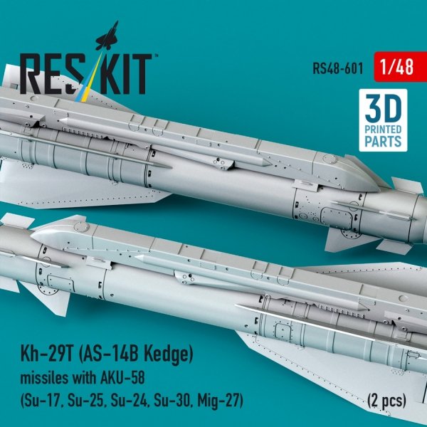 RESKIT RS48-0601 Kh-29T (AS-14B Kedge) missiles with AKU-58 (2 pcs) (Su-17, Su-25, Su-24, Su-30, Mig-27) (3D Printed) (1/48)