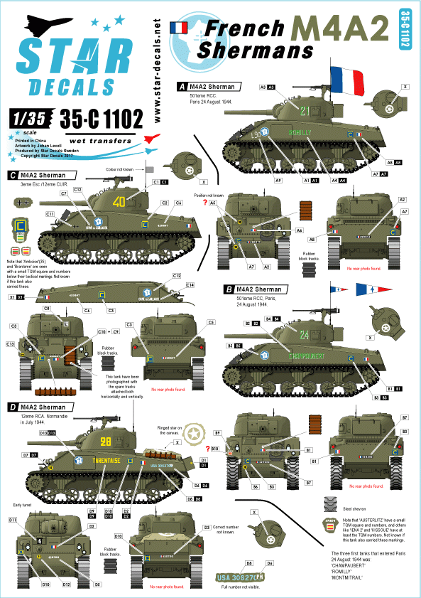 Star Decals 35-C1102 French Shermans # 1 1/35