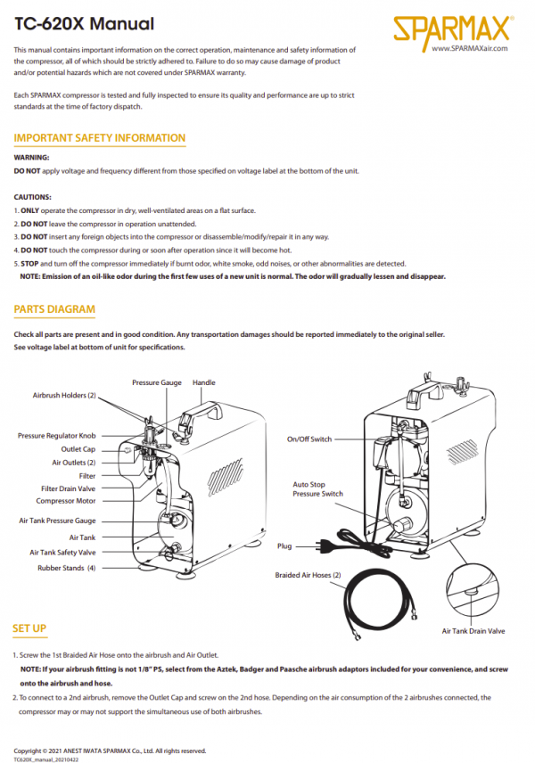 Sparmax TC620X Mini Air Compressor With 2x3m Hose