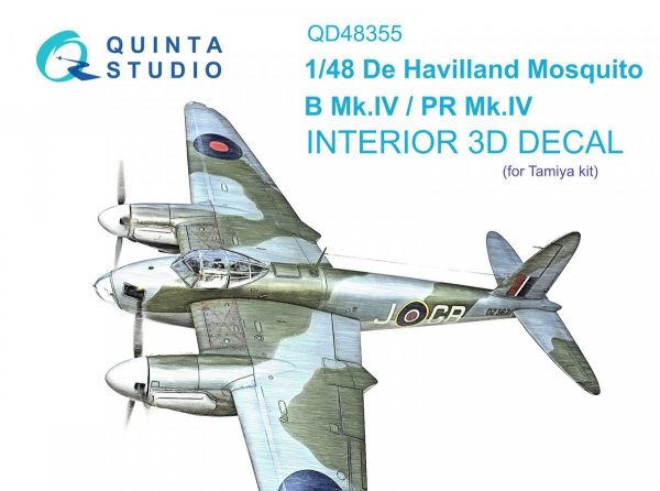 Quinta Studio QD48355 DH Mosquito B Mk.IV/PR Mk.IV 3D-Printed &amp; coloured Interior on decal paper (Tamiya) 1/48