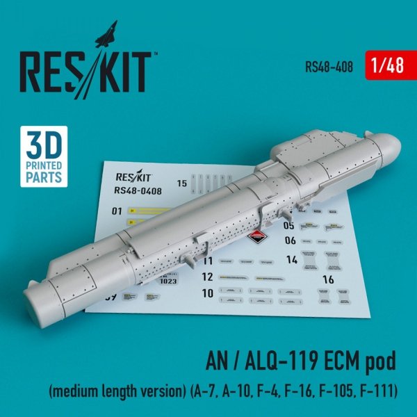 RESKIT RS48-0408 AN / ALQ-119 ECM POD (MEDIUM LENGTH VERSION) (3D PRINTED) 1/48