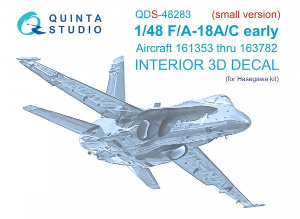 Quinta Studio QDS48283 F/A-18A / C early 3D-Printed &amp; coloured Interior on decal paper (Hasegawa) (Small version) 1/48