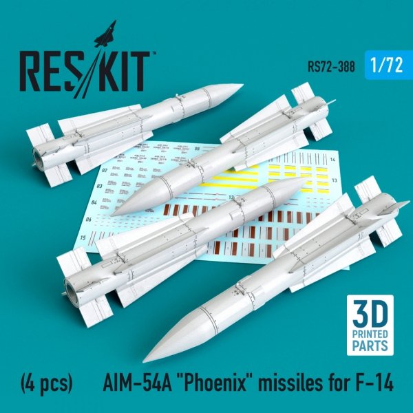 RESKIT RS72-0388 AIM-54A &quot;PHOENIX&quot; MISSILES FOR F-14 (4PCS) 1/72