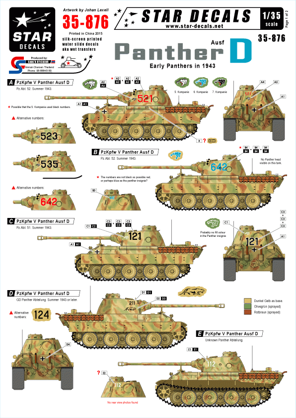 Star Decals 35-876 Panther Ausf D Summer of 43 1/35