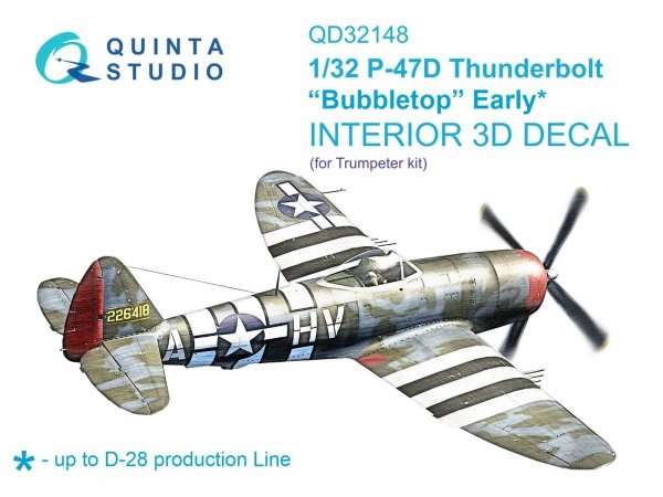 Quinta Studio QD32148 P-47D Thunderbolt Bubbletop Early 3D-Printed &amp; coloured Interior on decal paper (Trumpeter) 1/32