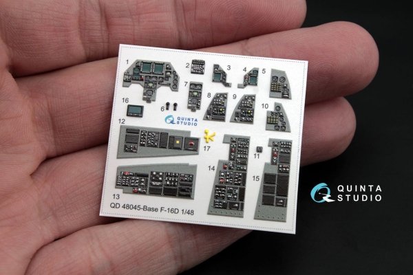 Quinta Studio QD48045 F-16D (block 30/40/50) 3D-Printed &amp; coloured Interior on decal paper (for Kinetic kit) 1/48