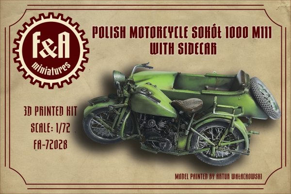 F&amp;A Miniatures FA-72028 Polski motocykl Sokół 1000 M111 z Koszem 1/72