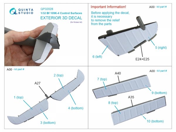 Quinta Studio QP32028 Control surfaces for Bf 109K-4 (Kotare) 1/32