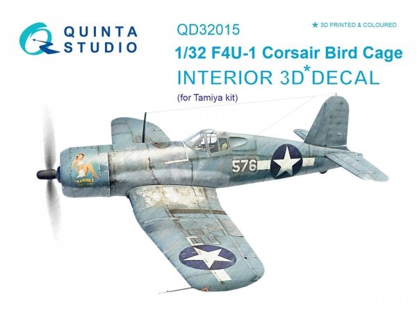 Quinta Studio QD32015 F4U-1 Corsair (Bird cage) 3D-Printed &amp; coloured Interior on decal paper (for Tamiya kit) 1/32