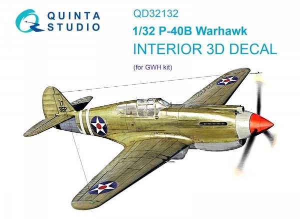 Quinta Studio QD32132 P-40B 3D-Printed &amp; coloured Interior on decal paper (GWH) 1/32