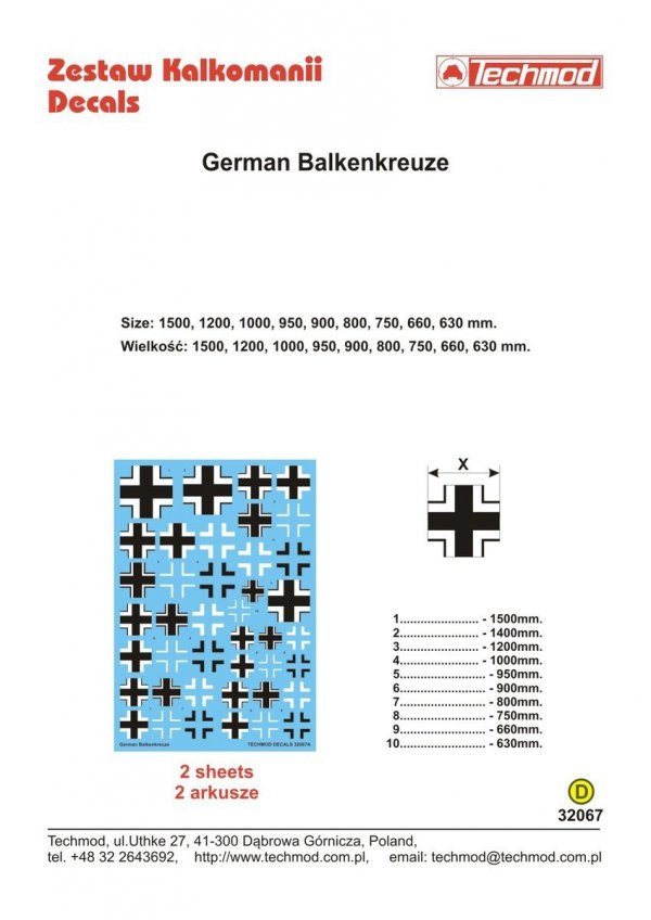 Techmod 32067 German Balkenkreuze (1:32)