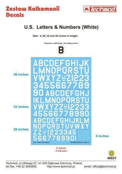 Techmod 48821 U.S. Letters &amp; Numbers white (1:48)