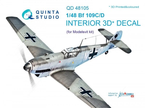 Quinta Studio QD48105 Bf 109C/D 3D-Printed &amp; coloured Interior on decal paper (for Modelsvit kit) 1/48