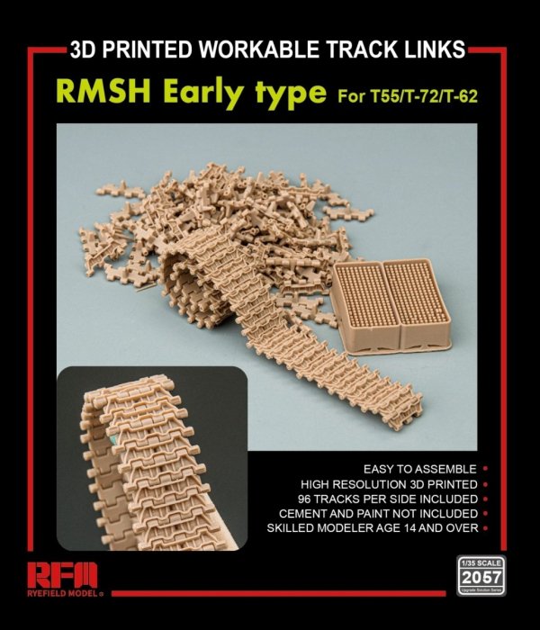 Rye Field Model 2057 RMSH Early type For T55/-72/T-62 3D PRINTED WORKABLE TRACK LINKS 1/35