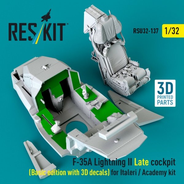 RESKIT RSU32-0137 F-35A Lightning II Late cockpit (Basic edition with 3D decals) for Italeri / Academy kit (3D Printed) (1/32)