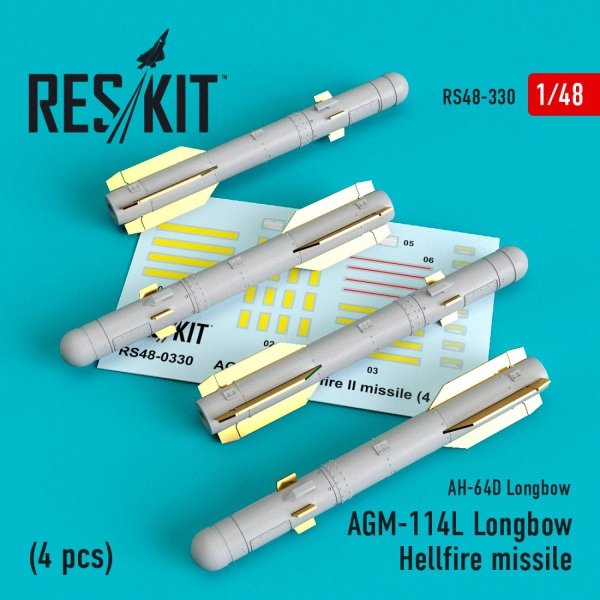 RESKIT RS48-0330 AGM-114L LONGBOW HELLFIRE MISSILES (4 PCS) 1/48