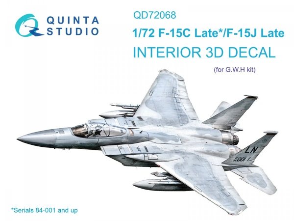 Quinta Studio QD72068 F-15C Late/F-15J Late 3D-Printed &amp; coloured Interior on decal paper (GWH) 1/72