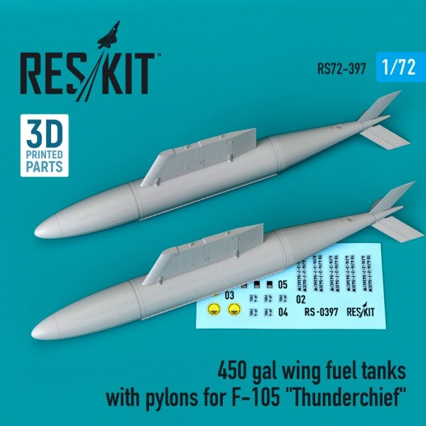 RESKIT RS72-0397 450 GAL WING FUEL TANKS WITH PYLONS FOR F-105 &quot;THUNDERCHIEF&quot; (2 PCS) 1/72