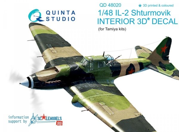 Quinta Studio QD48020 IL-2 3D-Printed &amp; coloured Interior on decal paper (for Tamiya kit)  1/48