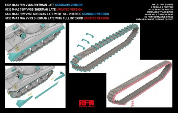 Rye Field Model 5132 M4A3 76W VVSS Sherman Late Standard Version 1/35