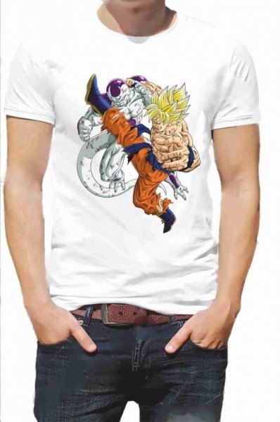 T-shirt - bianca - Stampa Goku - Mezze maniche