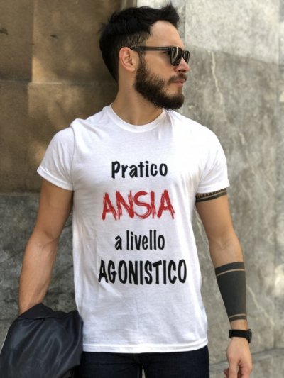 T shirt uomo - Maglietta Ansia - T shirt girocollo con scritta