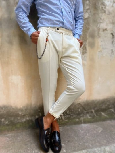 Spodnie męskie – cropped – kolor biały