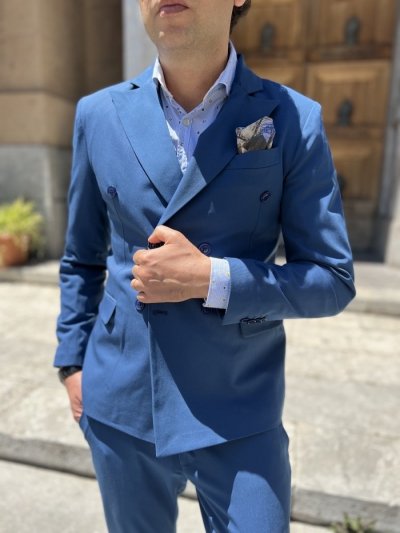Garnitur męski, dwurzędowy – kolor niebieski - Made in Italy