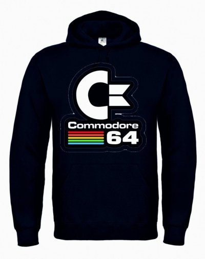 Bluza męska, czarna - z kapturem - Comodore 64 - made in Italy