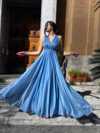 Elegancka sukienka wieczorowa, długa – niebieska 